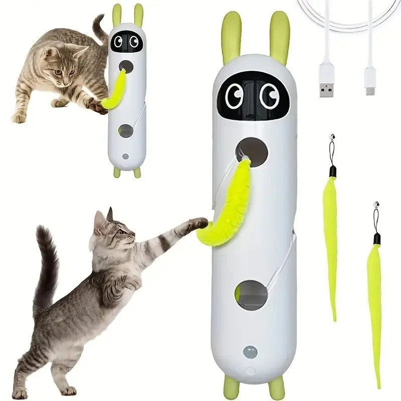Intelligent Interactive Cat Stick with Feather Prey Tail Suitable for Automatic Swing Mobile wake-up Intelligent Sensing Cat Toy