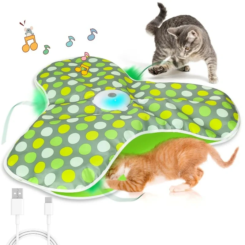 Smart Hide and Seek Cat Toy Electric Thermal Sensing Cat Catch Cover Real Mouse Squeaky Touch Activated Feather Teaser Wand