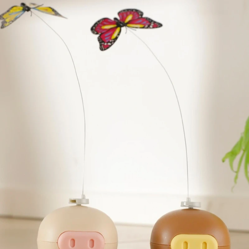 Cat Teaser Toy Simulation Plastic Electric Interactive Kitten Toy Funny Cat Stick Rotating Pig Butterfly Cat Toy Accessories