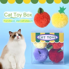 Interactive Fruit-Shaped Silent Ball Self-Pleasure Cat Toy and Puppy Small Size Pineapple Apple Orange Set