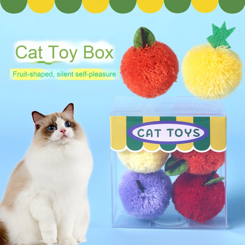 Interactive Fruit-Shaped Silent Ball Self-Pleasure Cat Toy and Puppy Small Size Pineapple Apple Orange Set