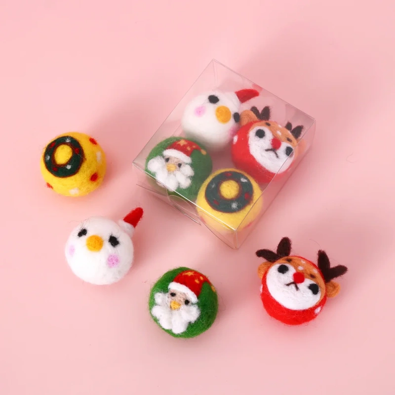 Christmas Eco-Friendly Cartoon Felt Ball Cat Toys Interactive Scratching Play with Pet Animation Theme Cat Chew Toy