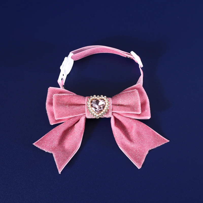 1pcs Cats Collar Adjustable Anti-Choking Puppy Necklace Heart Shape Velvet Bow Tie Dog Collar Rhinestone Decoration Pet Collar
