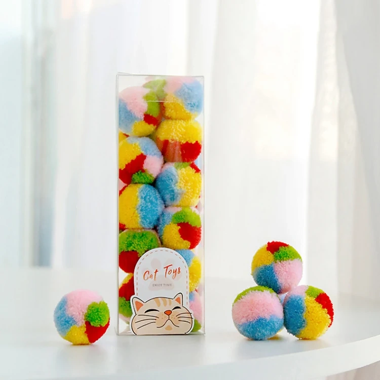 Plush Colorful Ball Set Pet Stretch Polyester Hairball Cat Toy Set