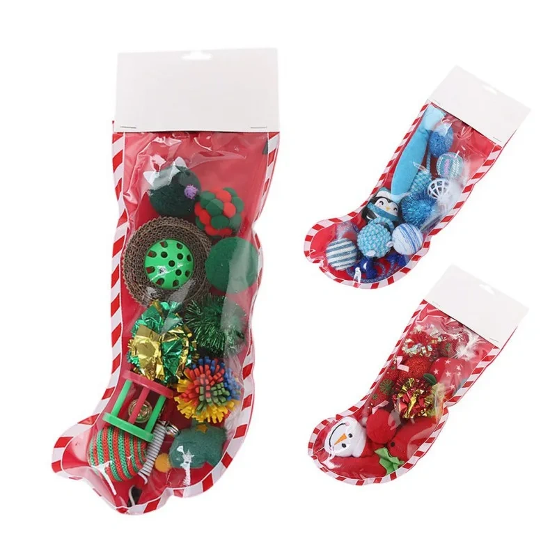 Interactive Toy Pet Cat Dog Gifts Kitten Funny Christmas Stocking Ball Stick Doll Set Dog Christmas Stocking Bite-resistant Toy