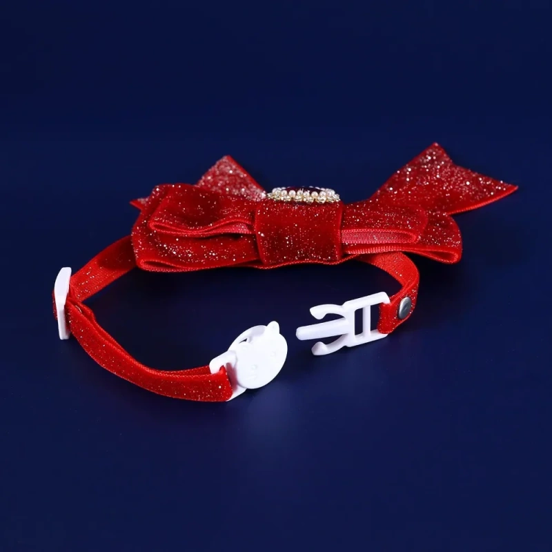 1pcs Cats Collar Adjustable Anti-Choking Puppy Necklace Heart Shape Velvet Bow Tie Dog Collar Rhinestone Decoration Pet Collar