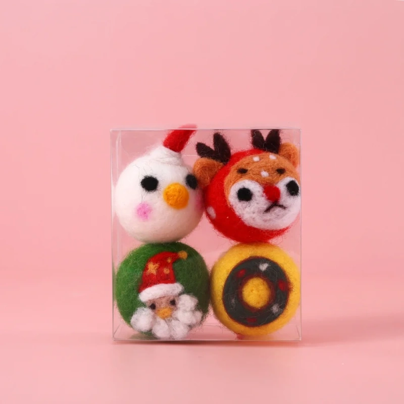 Christmas Eco-Friendly Cartoon Felt Ball Cat Toys Interactive Scratching Play with Pet Animation Theme Cat Chew Toy