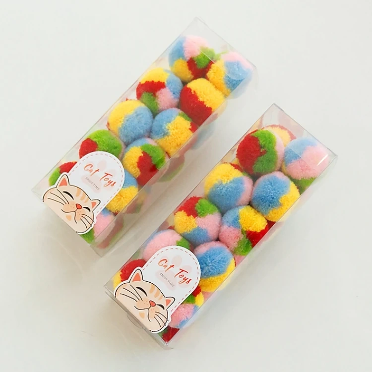Plush Colorful Ball Set Pet Stretch Polyester Hairball Cat Toy Set
