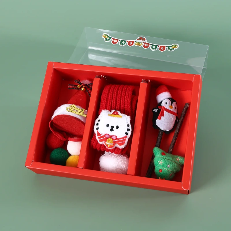 Interactive Eco-Friendly Cat Chew Toy Set Santa Claus Tree Hat Bow Tie Collar Teaser Wand Plush Christmas Pet Toy