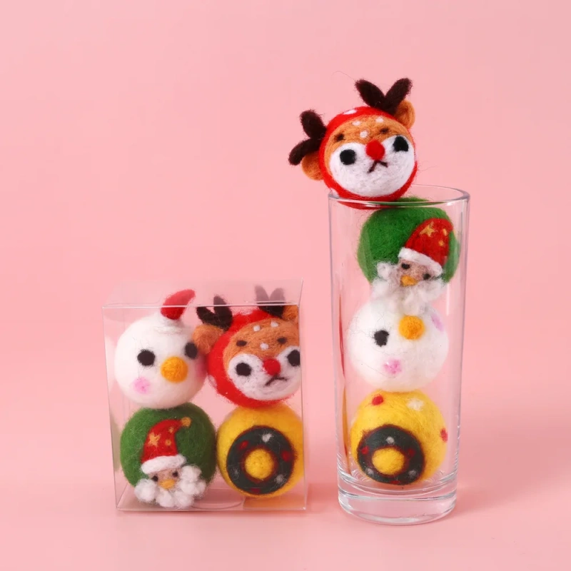 Christmas Eco-Friendly Cartoon Felt Ball Cat Toys Interactive Scratching Play with Pet Animation Theme Cat Chew Toy