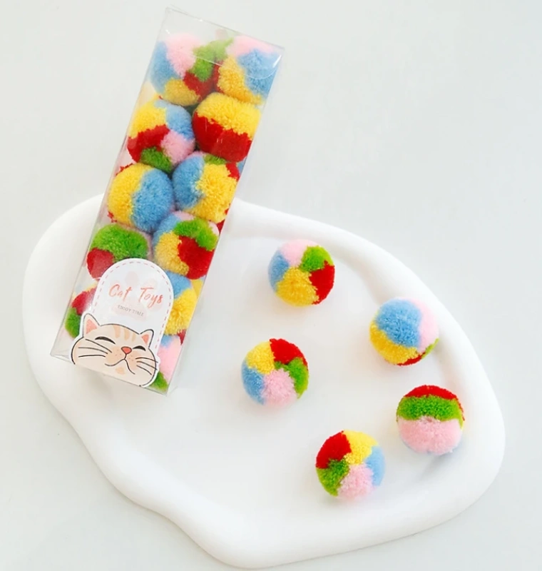 Plush Colorful Ball Set Pet Stretch Polyester Hairball Cat Toy Set