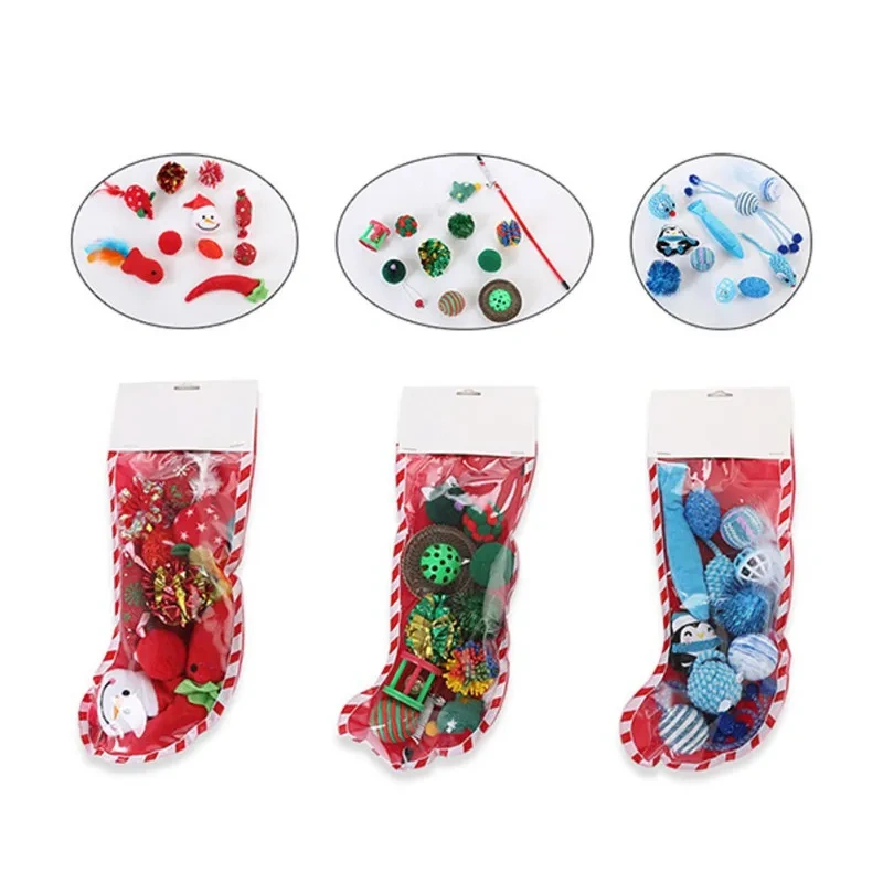 Interactive Toy Pet Cat Dog Gifts Kitten Funny Christmas Stocking Ball Stick Doll Set Dog Christmas Stocking Bite-resistant Toy