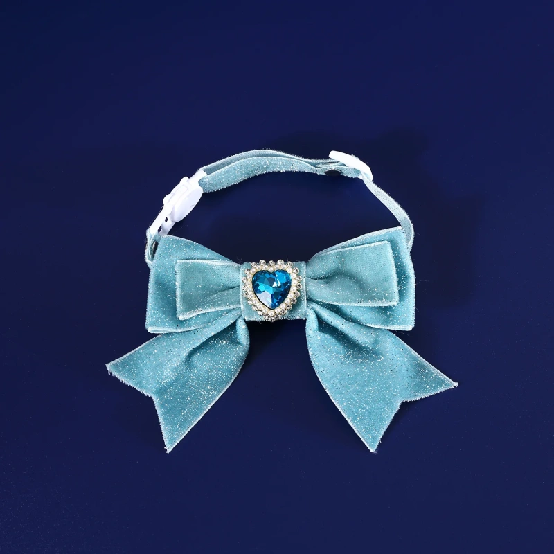 1pcs Cats Collar Adjustable Anti-Choking Puppy Necklace Heart Shape Velvet Bow Tie Dog Collar Rhinestone Decoration Pet Collar