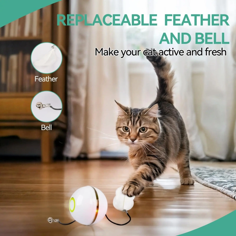 AFP Interactive Cat Automatic Rolling Ball With Feather & Jingle Bell Self Rotating Cat Laser Ball Toy With Spinning LED Lights