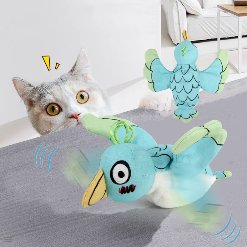 AFP New Arrival Durable Interactive Cat Teaser Toy Jittering Bird Vibration Pet Plush Toy for Cat Stimulating Hunting Instincts
