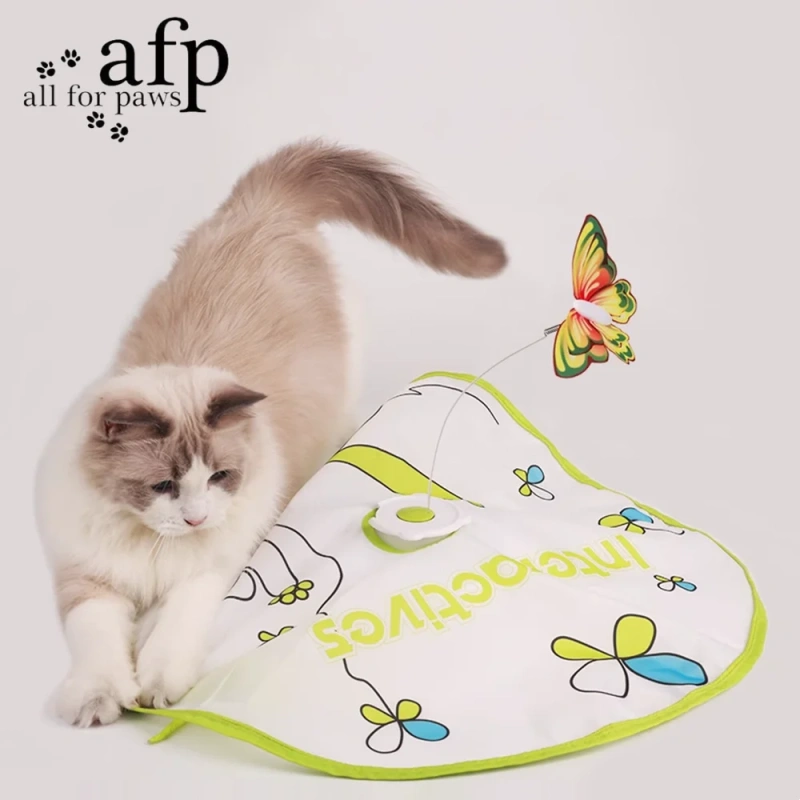 AFP Interactive 3 in 1 Smart Automatic Cat Fluttering Butterfly Moving Teaser Toy Motion Activated Hide and Seek Cat Wand Toy
