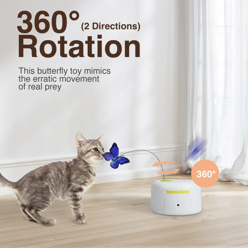 AFP Interactive Motion Activated Flash Butterfly Cat Teaser Toy Smart Electric Automatic Flutter Rotating Playing Toy for Indoor