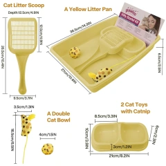 Pawise Multiple Colors Kitten Starter Kit Plastic Cat Litter Box Set With Litter Scoop Double Feeding Bowl Mouse Ball Catnip Toy