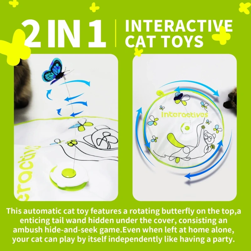 AFP Interactive 3 in 1 Smart Automatic Cat Fluttering Butterfly Moving Teaser Toy Motion Activated Hide and Seek Cat Wand Toy
