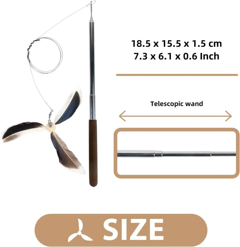 AFP Interactive Detachable Green Brown Feather Copter Cat Wand Natural Instinct Cat Wand Stick Toy Kitten Playing Teaser Toy