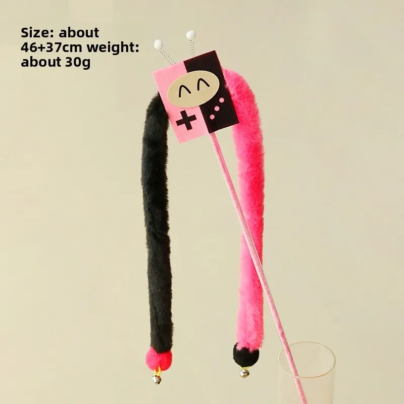 New Eco-Friendly Plush Cat Toys Long Hair Strips Teasing Sticks with Bells Robotic Teasers for Happy Cats
