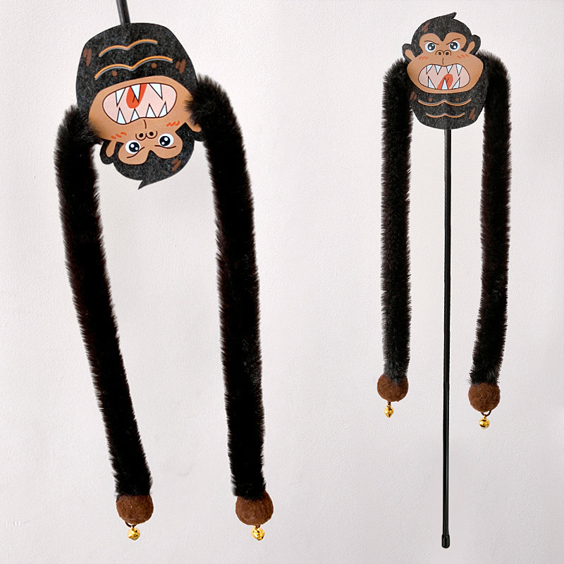 New Eco-Friendly Plush Cat Toys Long Hair Strips Teasing Sticks with Bells Robotic Teasers