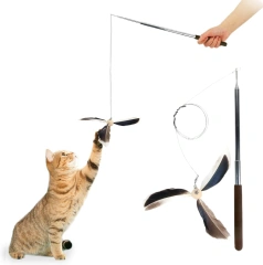 AFP Interactive Detachable Green Brown Feather Copter Cat Wand Natural Instinct Cat Wand Stick Toy Kitten Playing Teaser Toy