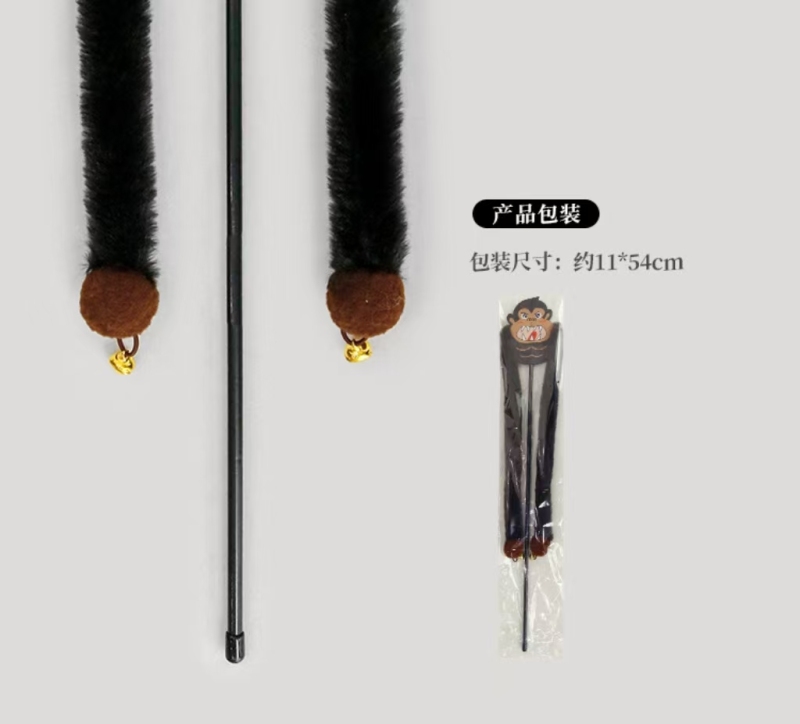 New Eco-Friendly Plush Cat Toys Long Hair Strips Teasing Sticks with Bells Robotic Teasers