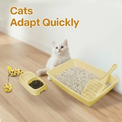 Pawise Multiple Colors Kitten Starter Kit Plastic Cat Litter Box Set With Litter Scoop Double Feeding Bowl Mouse Ball Catnip Toy