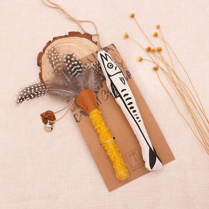Catnip Toy Feather Simulation Fish Molar Teething Teeth Stick Cat Chew Catch Toys Natural Silvervine Catnip Toys Sticks For Cat