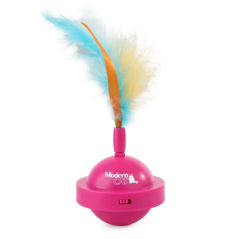 USB-Chargeable Interactive Cat Tease Toy 360° Automatic Rotation Plastic Training Stick Bite-Resistant Bowl Feather for Pet
