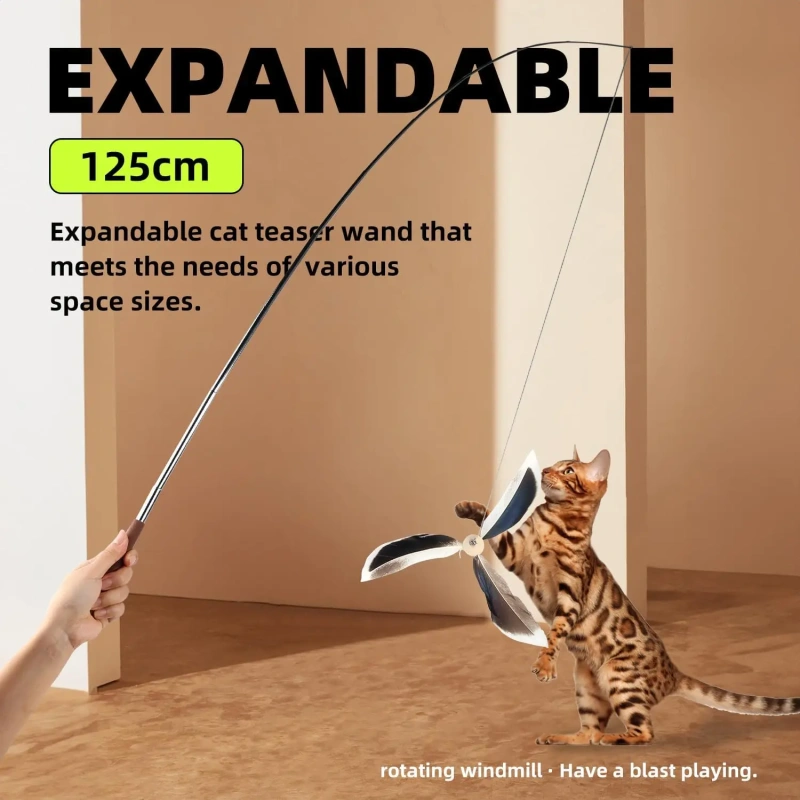 AFP Interactive Detachable Green Brown Feather Copter Cat Wand Natural Instinct Cat Wand Stick Toy Kitten Playing Teaser Toy
