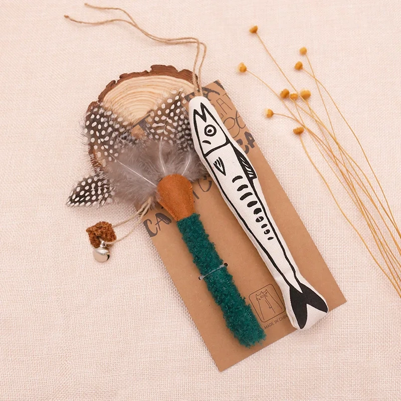 Catnip Toy Feather Simulation Fish Molar Teething Teeth Stick Cat Chew Catch Toys Natural Silvervine Catnip Toys Sticks For Cat
