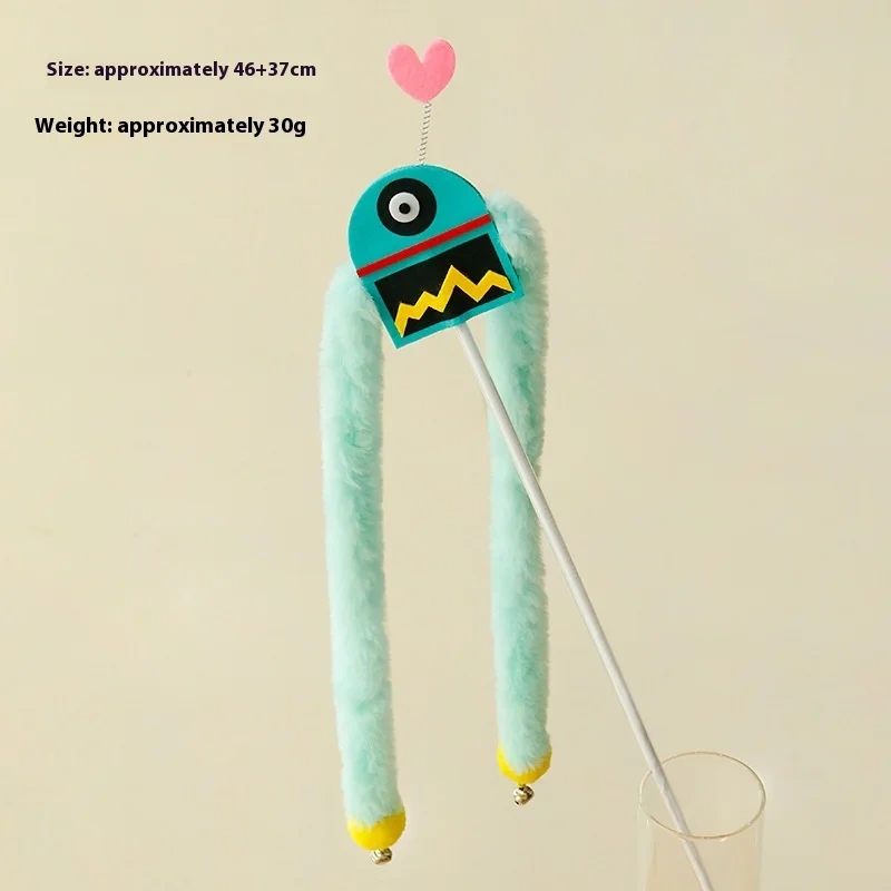 New Eco-Friendly Plush Cat Toys Long Hair Strips Teasing Sticks with Bells Robotic Teasers for Happy Cats