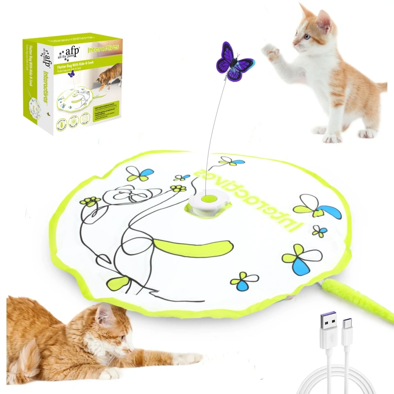 AFP Interactive 3 in 1 Smart Automatic Cat Fluttering Butterfly Moving Teaser Toy Motion Activated Hide and Seek Cat Wand Toy