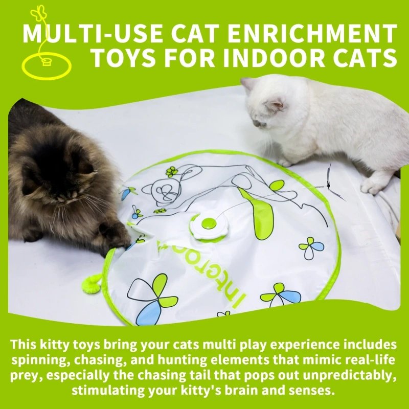 AFP Interactive 3 in 1 Smart Automatic Cat Fluttering Butterfly Moving Teaser Toy Motion Activated Hide and Seek Cat Wand Toy