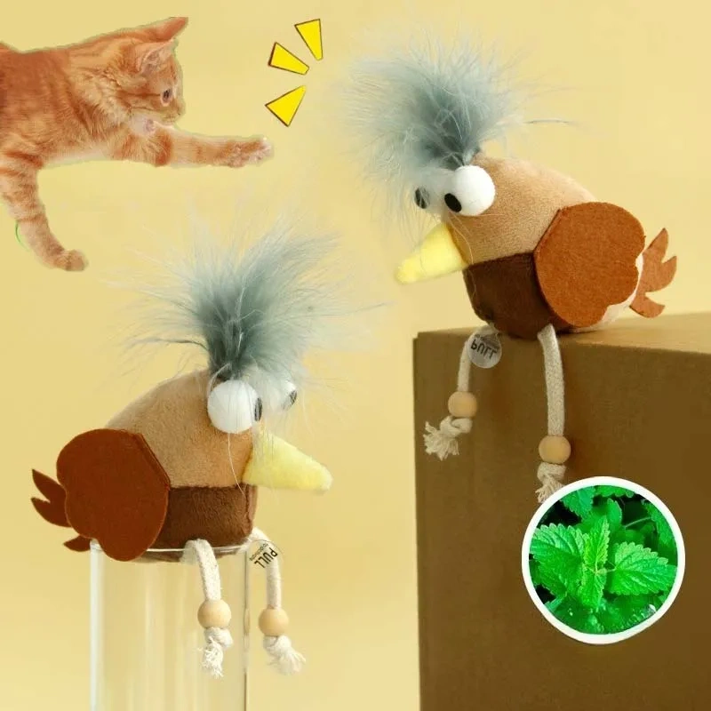 Cat Chew Plush Toy Catnip Squeaky Feather Knot Cute Chicken Styling Kitten Toy Bite Resistant Teeth Cleaning Cat Toy Supplies
