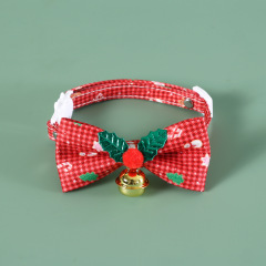 Merry Christmas Pet Bow Collar Anti-Choke Adjustable with Plaid Gold Foil Bows & Bells