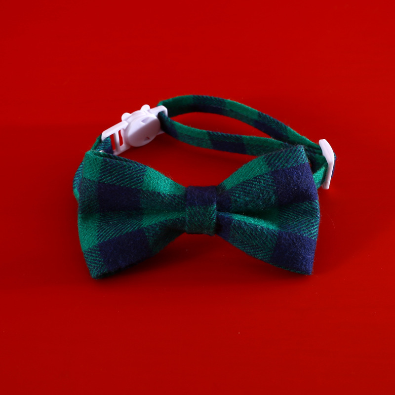 Merry Christmas Pet Bow Collar Anti-Choke Adjustable with Plaid Gold Foil Bows & Bells
