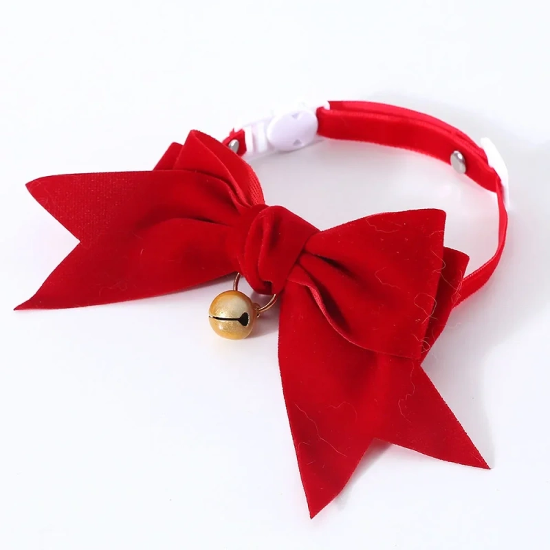 Breakaway Cat Collar with Bell Adjustable Velvet Cat Big Bowtie Collar Wedding Christmas Pet Accessories for Puppies Small Dogs