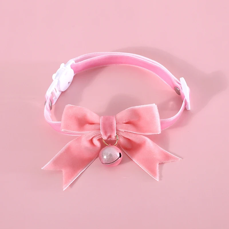 Cat Necklace Velvet Bow Collar with Bell Puppy Grooming Accessories Adjustable Soft Anti-choking Pets Outdoor Walking Supplies