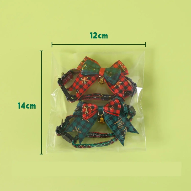 Jingle&Sparkle Merry Christmas Pet Bow Collar Anti-Choke Adjustable with Plaid Gold Foil Bows & Bells Festive Neckwear Cats Dogs