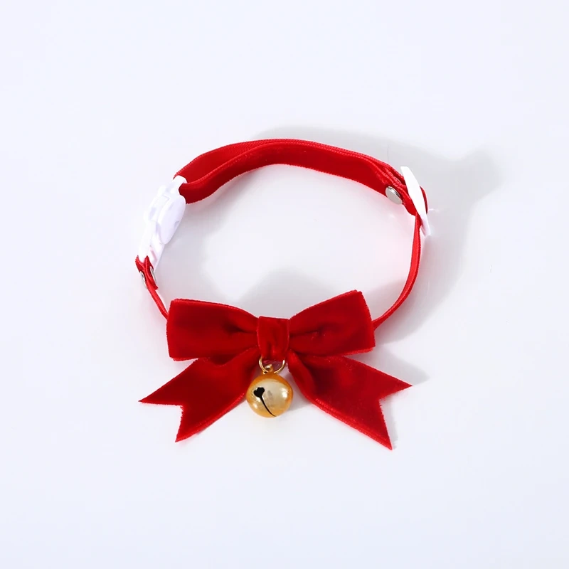 Cat Necklace Velvet Bow Collar with Bell Puppy Grooming Accessories Adjustable Soft Anti-choking Pets Outdoor Walking Supplies