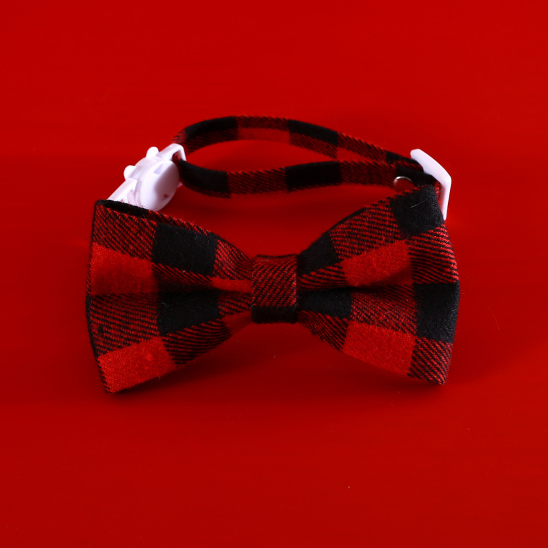 Merry Christmas Pet Bow Collar Anti-Choke Adjustable with Plaid Gold Foil Bows & Bells