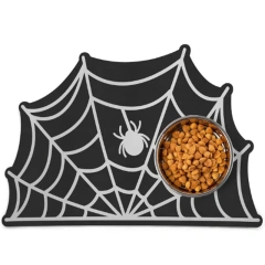Halloween Spider Web Bat-shape Pet Feeding Mat Non-Slip Spillproof Protector Easy Clean Dining Mat Spooky Home Decor for Cat Dog