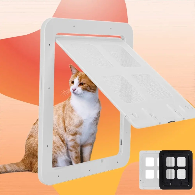Screen Window Cat Door, Terrace Screen Door, Pet Door, Free Entry and Exit for Cats and Dogs, Magnetic Lockable Pet Screen Window Door, Dog Screen Window Door, High Quality Abs Material, Large and Small Size Optional, Simple Installation and Fast