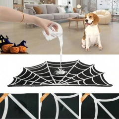 Halloween Spider Web Bat-shape Pet Feeding Mat Non-Slip Spillproof Protector Easy Clean Dining Mat Spooky Home Decor for Cat Dog