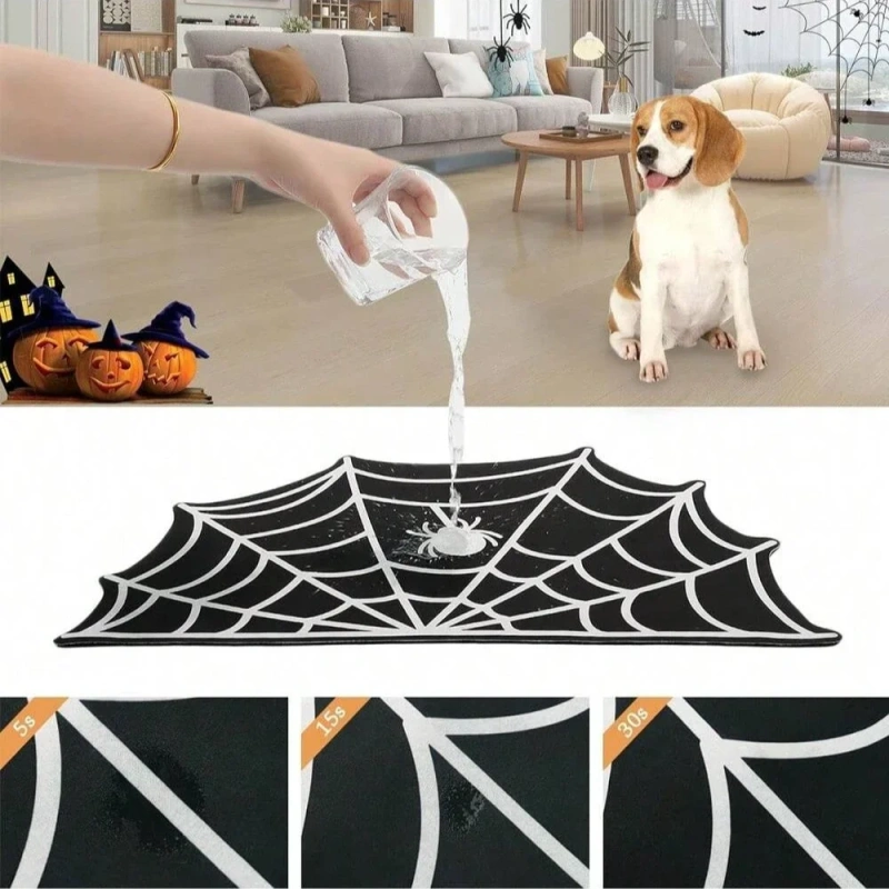 Halloween Spider Web Bat-shape Pet Feeding Mat Non-Slip Spillproof Protector Easy Clean Dining Mat Spooky Home Decor for Cat Dog