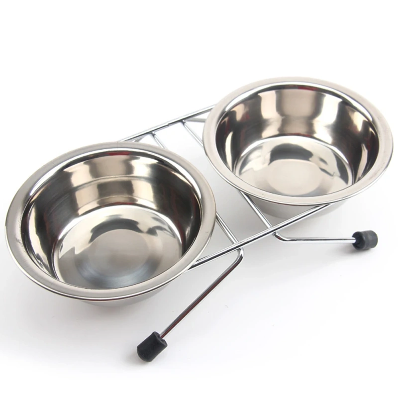 Anti-Slip Dog Bowl Stainless Steel Pet Feeder Food Water Dual Bowls Non-Slip Feet Durable Frame Pet Supplies Dog Food