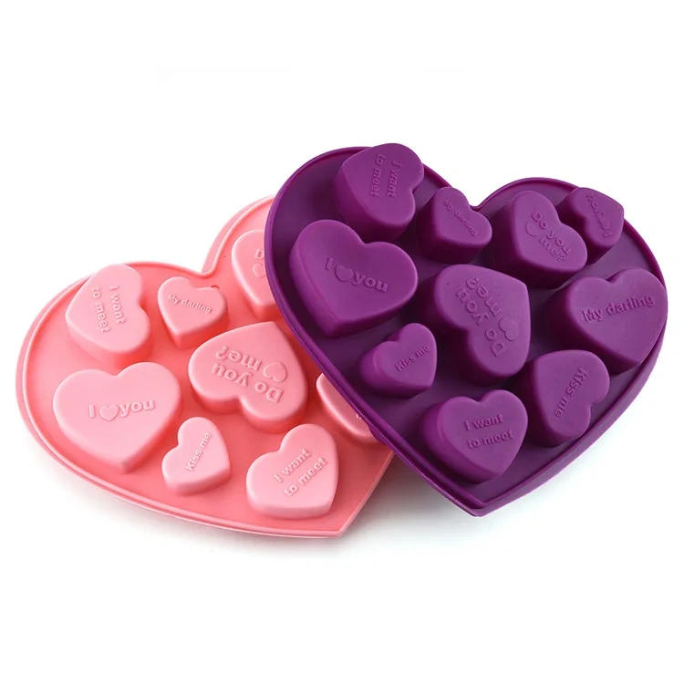 English Love Heart Shape Silicone Molds For Diy Candy Chocolate Soap Moulds Fondant Cake Decorating Tools Kitchen Bakeware M028